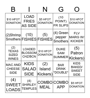 Roadie Savages Bingo Card