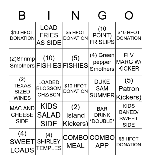 Roadie Savages Bingo Card