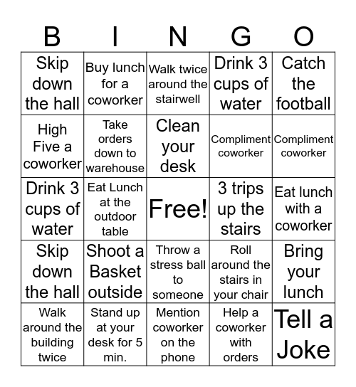 Office Activity Bingo Card