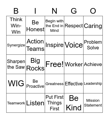 Leader In Me Bingo Card