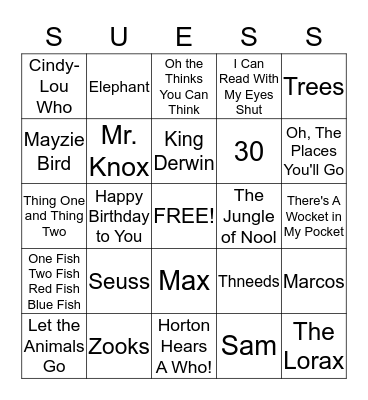 Dr. Seuss' Bingo Card