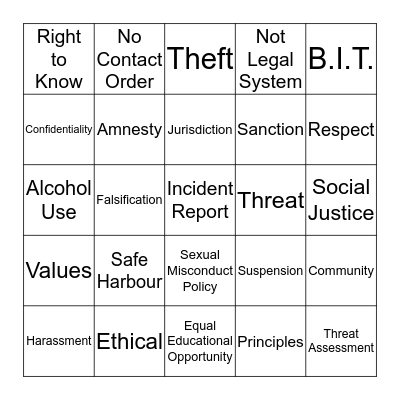 MC Code of Conduct Bingo Card