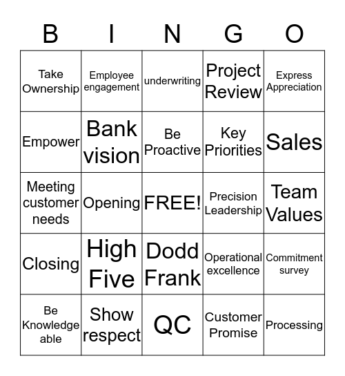 M&T Bingo Card
