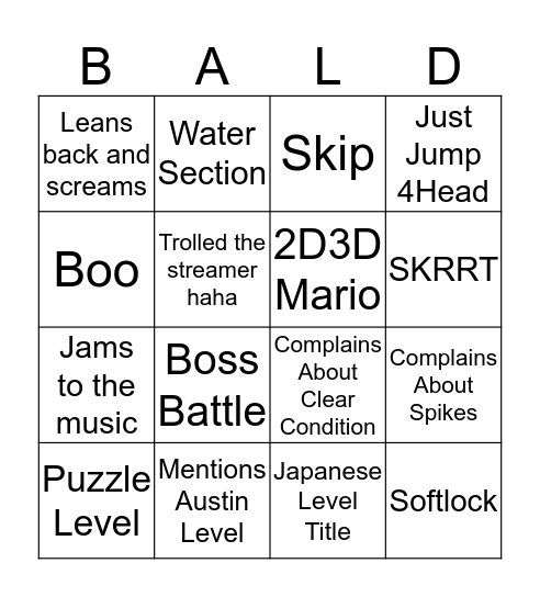 Mario Maker 2 NL Edition Bingo Card