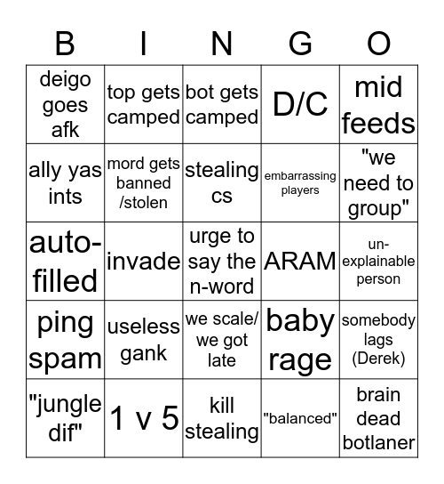 The NA Carnival experience Bingo Card