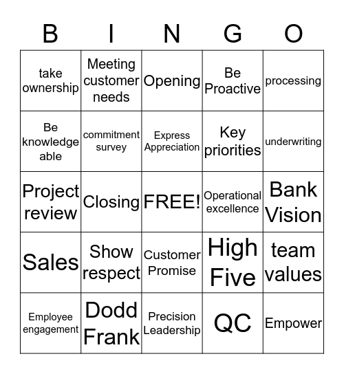 M&T Bingo Card