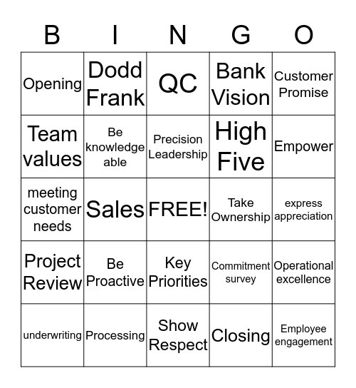 M&T Bingo Card