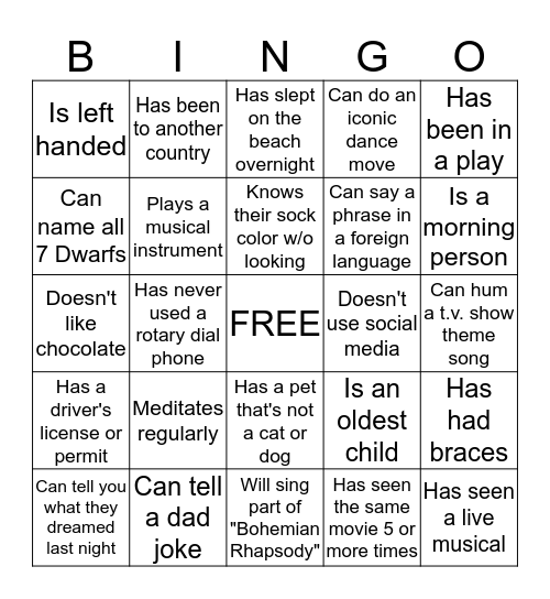 People BINGO! Find someone who... Bingo Card