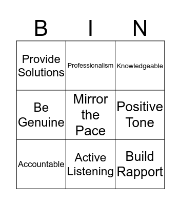 Exceptional Customer Service Bingo Card