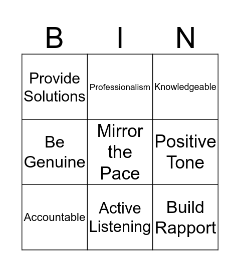 Exceptional Customer Service Bingo Card