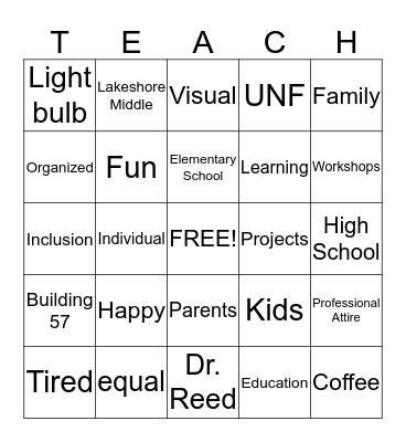 UNF Special Education Family Resource Center Bingo Card