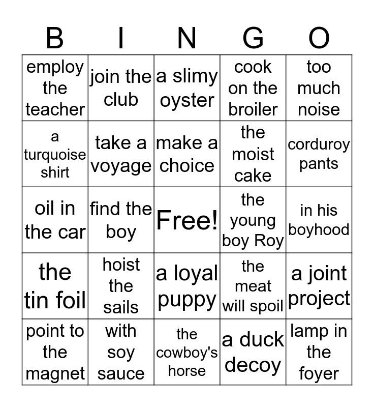 oi/oy phrases bingo Card