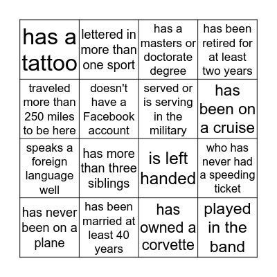 FIND SOMEONE WHO......... Bingo Card