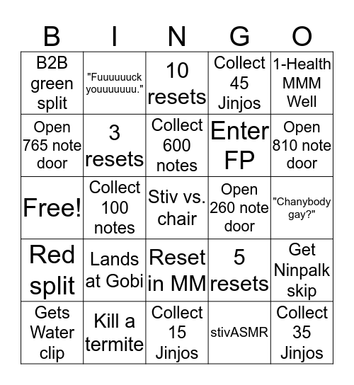 StivityBINGO! Bingo Card