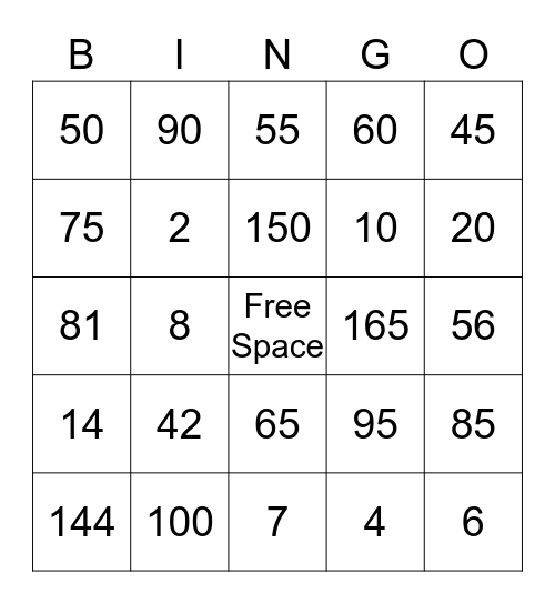 Math Multiplication Bingo Card
