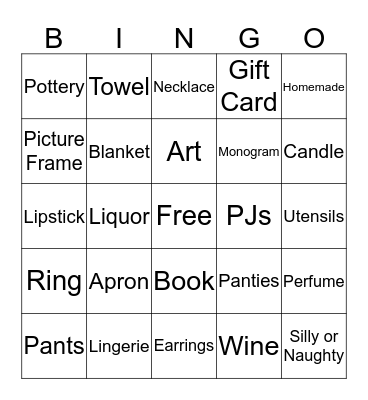 Bridal Shower Bingo Card