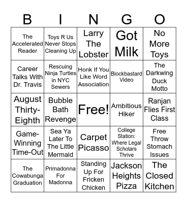 The Sidd Childhood Rotating Story Game Bingo Card