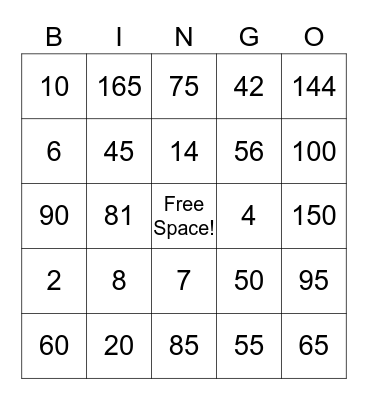 Multiplication Bingo Card