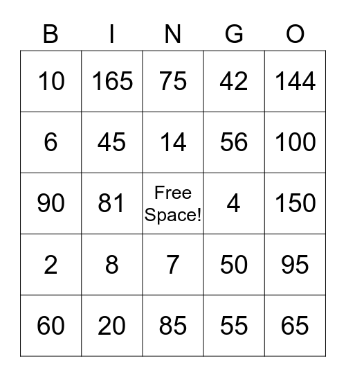 Multiplication Bingo Card