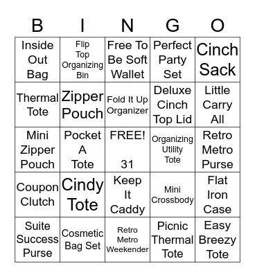 Thirty-One Bingo Card