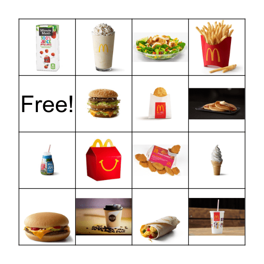 McDonalds Bingo Card