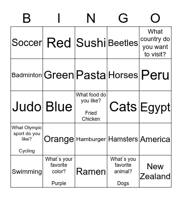 Find a friend Bingo Card