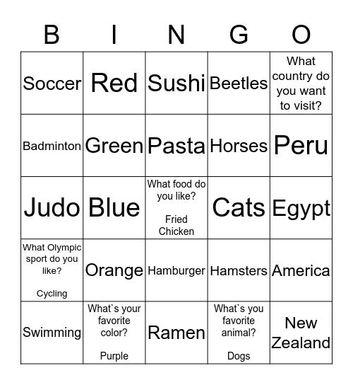 Find a friend Bingo Card