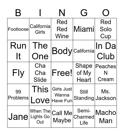 RNR Bigno Bingo Card