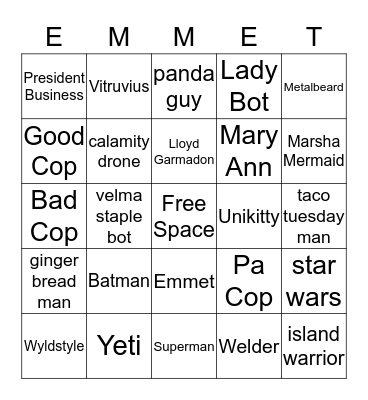 Ralphy's Lego Party Bingo Card