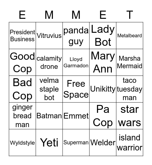 Ralphy's Lego Party Bingo Card