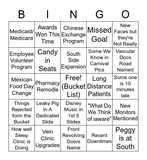 Team Member Meeting Bingo Card