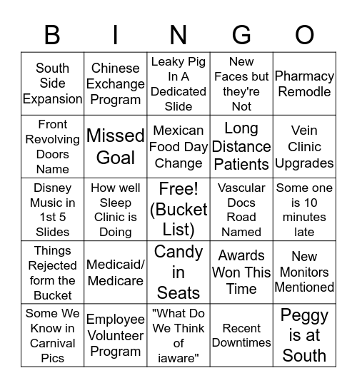 Team Member Meeting Bingo Card