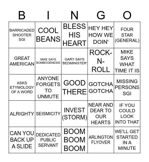 AJR-2 MORNING MEETING BINGO Card