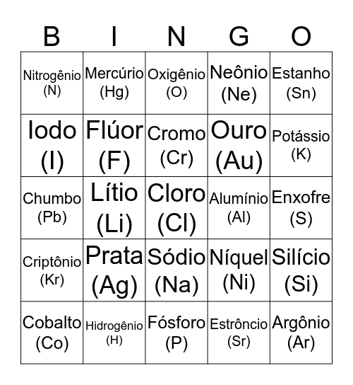 Química no cotidiano Bingo Card