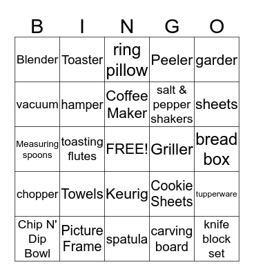 Jennifer's Bridal Shower Bingo Card