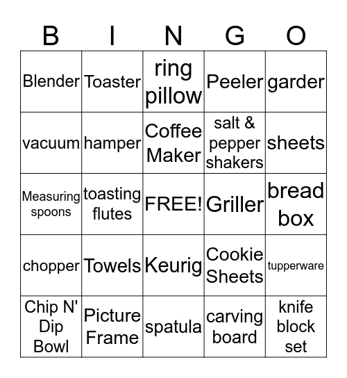 Jennifer's Bridal Shower Bingo Card