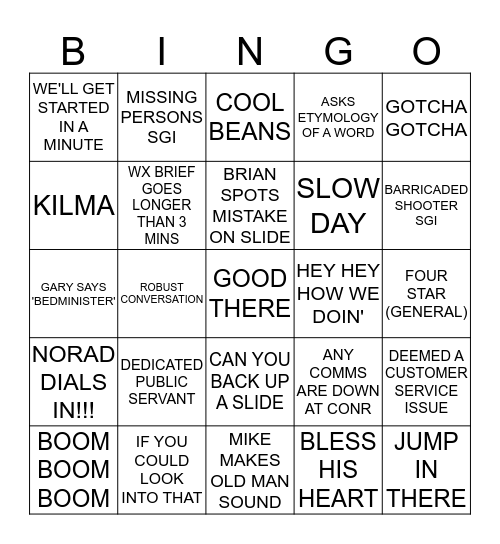 AJR-2 MORNING MEETING BINGO Card