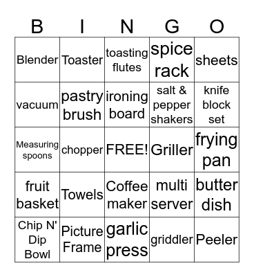 Jennifer's Bridal Shower Bingo Card