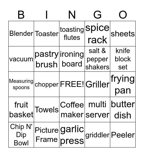 Jennifer's Bridal Shower Bingo Card