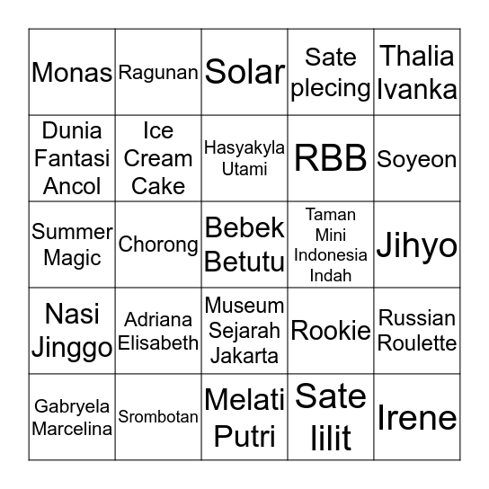 Shavera's Bingo Card