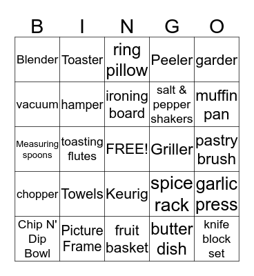 Jennifer's Bridal Shower Bingo Card