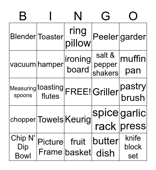 Jennifer's Bridal Shower Bingo Card