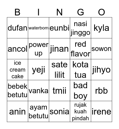 punya saka Bingo Card