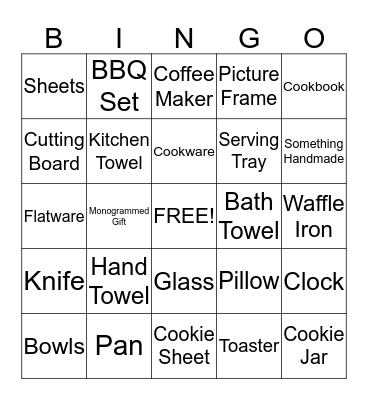 Tarah's Bridal Shower Bingo Card