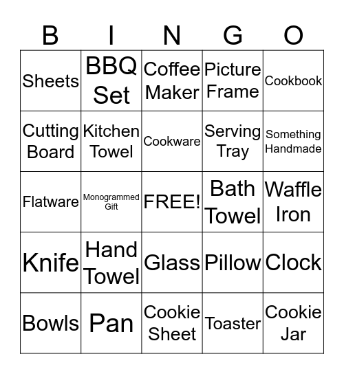 Tarah's Bridal Shower Bingo Card