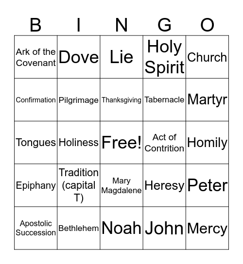 Catholic BINGO Card