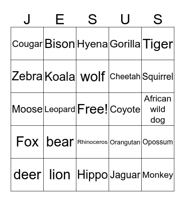 In the Wild Bingo Card