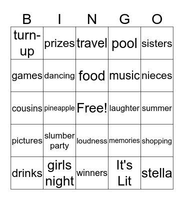 Girls Slumber Party 2019 Bingo Card
