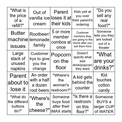 Concessions Bingo Card