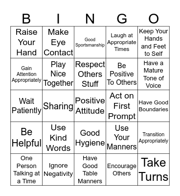 Coping Skill BINGO Card